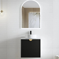 Meuble de salle de bain noir en bois massif, lavabo moderne, double vasque, miroir LED