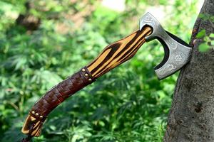 Custom Handmade High Carbon Steel Viking Hatchet with Leather Sheath for Camping Daily Outdoor Use <b>Survival</b> Industrial Grade - Product Image 5