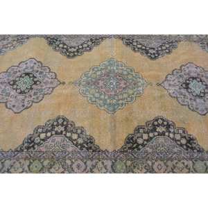 Vintage Turkish Rug Classic Yellow Black 4.7 X 12.8ft Handmade Wool Patchwork Design for Entryway Living Rectangular Shape Latex - Product Image 5