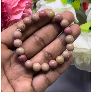 Pink Rhodonite <b>Bracelet</b>: Round <b>Gemstone</b> Beads, Stretch <b>Bracelet</b> Unisex Classic Style Certified Anniversary Gift - Product Image 3