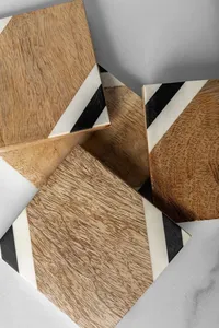 Top Selling High Quality Square Coaster Set Natural <b>Bamboo</b> Wooden Mat Pad with Resin for Home <b>Table</b> Use for Export - Product Image 4