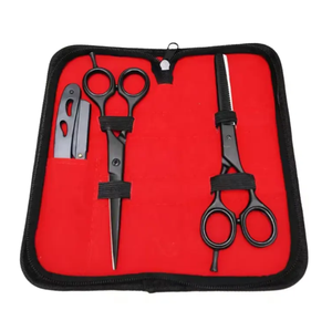 Kit de belleza de salón profesional de 3 piezas Juego de tijeras para cortar el cabello negro y maquinillas de afeitar para uso personal de peluquero - Product Image 2