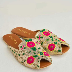 Multi-Head Embroidery Tilla Work Colorful Threads Genuine Leather Outsole Anti-Slippery Non-Slip Midsole Customizable Fashion - Product Image 1