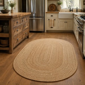 <span class=keywords><strong>Tapis</strong></span> en jute tressé épais <span class=keywords><strong>de</strong></span> forme ovale, style farmhouse, tissé à la main, écologique, adapté aux animaux domestiques, résistant aux taches, lavable, avec dos antidérapant - Product Image 4