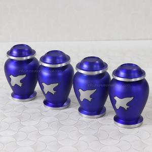 โกศอลูมิเนียมสีฟ้าขนาดเล็กสำหรับเผาขี้เถ้าของมนุษย์พร้อมโกศแกะสลักรูปนกคุณภาพสูง - Product Image 2