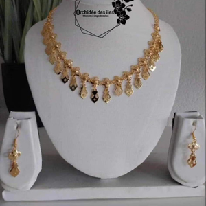 USA France Vintage 24K Plaqué or Parure de bijoux 18K Cuivre Collier Boucles d'oreilles Argent Accessoire de mode Anniversaire de mariage - Product Image 1