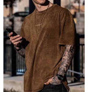 T-shirt graphique pour homme 100% coton délavé à l'acide Chemise surdimensionnée Col ras du cou uni Vêtements 100% coton T-shirts - Product Image 6