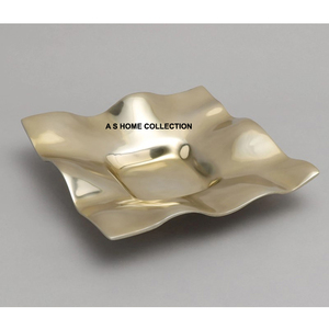 Bol décoratif moderne en métal avec branche de fleur, bol de service aux noix fini de couleur marron antique doré - Product Image 3