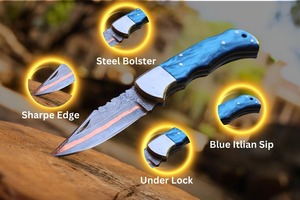 Cuchillo plegable de cobre, hoja de bolsillo de acero de Damasco hecha a mano con mango italiano, regalo para hombres, regalo para él, regalo para ella - Product Image 2