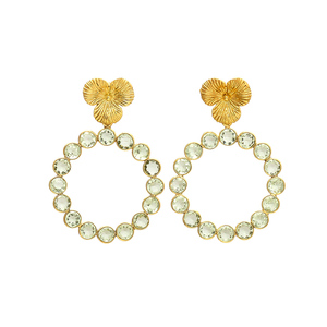Pendientes de aro redondos con estilo dorado, pendientes de diseño de flores con hermosos pendientes de piedras preciosas verdes de diamantes - Product Image 1