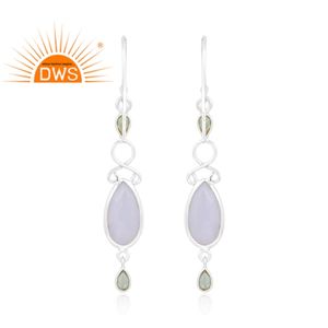 Pendientes colgantes de piedras preciosas de Calcedonia lavanda y peridoto natural de Plata de Ley 925 más vendidos, fabricante de joyería personalizada - Product Image 2