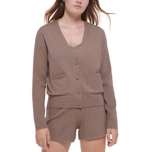 Cardigan Casual da Donna Calvin Klein Jeans con Maniche a Costine e Bottoni Frontali in Marrone - Taglia Piccola - Product Image 1