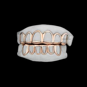 Grillz personnalisés en or avec contour, ensemble de dents supérieures et inférieures creuses, finition polie, embout buccal minimaliste hip-hop pour hommes - Product Image 1