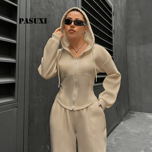 PASUXI Conjunto Deportivo Ecológico para Mujer al por Mayor, Sudadera Holgada Oversize y Pantalones Jogger de Color Liso, Ropa Deportiva de Verano para Descansar - Product Image 1