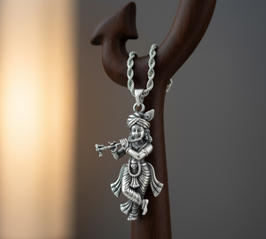 Collar de cadena de eslabones de rodio de plata 925, colgante chapado en oro hindú Krishna de tendencia, uso diario para hombres y mujeres, regalo espiritual - Product Image 5
