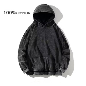 Sweat à capuche lavé personnalisé sans cordes sweats en éponge française hommes Vintage Distressed Hoodie - Product Image 1