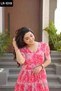 MostBeauriful Estampado floral Faux Georgette Anarkali Vestidos con estampado digital Vestidos para mujeres Ropa DE BODA Traje Salwar Kameez - Product Image 4