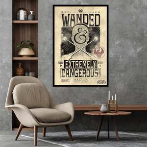 Affiche de style moderne Les Animaux Fantastiques, motif Wanded et extrêmement dangereux, en toile avec cadre noir pour fixation murale - Product Image 1