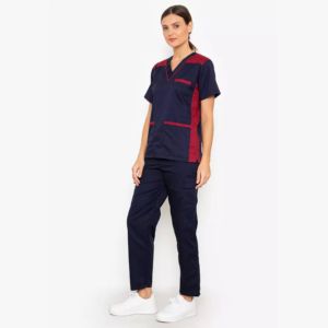 Conjunto de traje de fregado para mujer, Top moderno con cuello en V y pantalones de Jogger de pierna cónica con cordón azul + marrón, conjunto de uniformes médicos de enfermería - Product Image 2