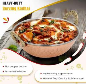 Platos para servir comida tradicional aptos para microondas Gran demanda Kadai de acero con revestimiento inferior de cobre para fiestas y hoteles - Product Image 5