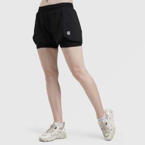 Shorts décontractés et sportifs Erge, noirs, taille XS, taille haute, fermeture élastique, motif tendance, logo décoratif, en Spandex, Coton et Polyester - Product Image 1