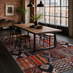 Netline Home Tiled Border Deep Red Heritage <b>Washable</b> <b>Rug</b> - Product Image 1