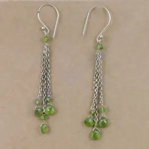 Boucles d'oreilles pendantes en argent 925 avec turquoise et péridot pour femmes, style religieux classique, pendentif, bijoux d'oreille pour les fêtes - Product Image 1