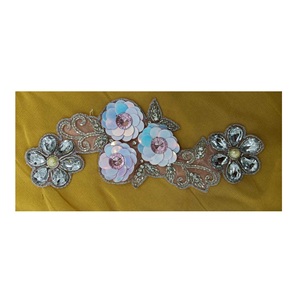 Apparel and Accessories Decorative Flower Rhinestone <b>Beaded</b> Applique <b>Trim</b> for Dress Available for Sale - Product Image 1