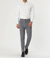 Pantalon d'affaire pour homme, pantalon slim imprimé à carreaux, pantalon habillé à carreaux sur le devant