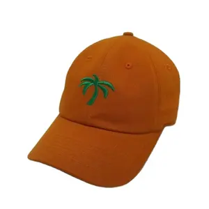 Unstructured Baseball Hat 6 Panel Customized Embroidery Logo Tree Orange Color Made In Viet Nam High Quality Sport Caps