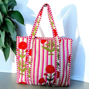 Indian Patchwork Tote Bags Handmade Kantha <b>Quilted</b> Cotton Shopping Bags, Traditional Boho <b>Handbags</b> for Women - Product Image 2