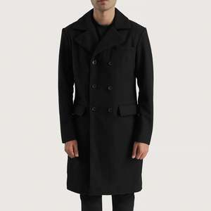 Manteau d'hiver pour homme en laine à double boutonnage avec capuche et design tricoté - Product Image 1