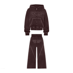 Diseño personalizado Zip up Rhinestone Chándales Ropa deportiva de alta calidad Unisex Chándales 2 piezas Jogger Sets ácido lavado Boxy Fit - Product Image 4