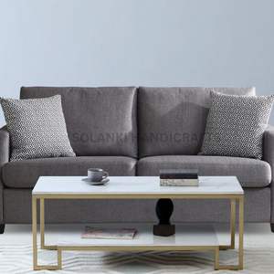 Mesa de centro de metal en acabado de latón con tapa de porcelana para sala de estar y muebles para el hogar - Product Image 5