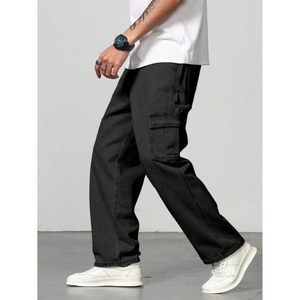 Jean Cargo en Denim Noir Style Rétro Vintage pour Homme – Écologique, Respirant, Taille Haute, Coupe Ample et Décontractée pour l'Hiver, Grandes Tailles 28-42 - Product Image 2