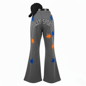 Women Flare Pant Premium 280 GSM Polyester Spandex Fleece Grey Soft Stretch Heat Press Logo Streetwear Women's Pant - Product Image 2