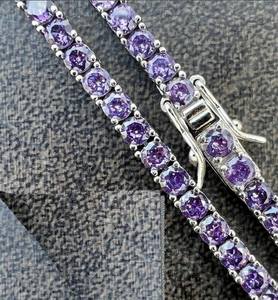 Coupe ronde améthyste Tennis collier en argent Sterling février pierre de naissance femmes collier désherbage collier cadeau pour Fer fête porter - Product Image 4