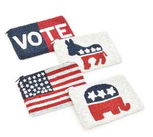 Monedero Pequeño con Cierre de Cremallera y Bordado de Bandera Patriótica para Mujer, Diseño Moderno con Patrones Personalizados - Product Image 1