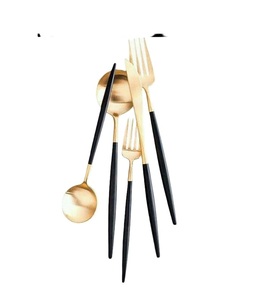 Factory Direct Custom Portuguese Hot Elegant Tableware <b>Gold</b> Plated Stainless Steel Flatware Knife <b>Spoon</b> Fork Set Cutlery - Product Image 1