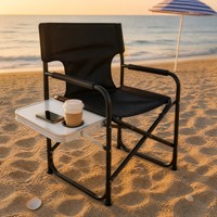 Chaise de Réalisateur Pliante Robuste Moderne avec Siège en Toile et Cadre Métallique, Chaise de Camping pour Parc et Plage avec Table Latérale