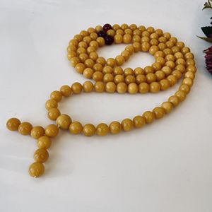 Chapelet bouddhiste Mala en ambre de la Baltique couleur beurre de cacahuète ; Collier de prière en ambre jaune pour le bouddhisme religieux - Product Image 3
