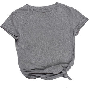 Women’s Casual Crop T-Shirt Knot Detail Short Sleeve Fashion <b>Top</b> Women’s Front Twist Tee Lightweight Crew <b>Neck</b> Cropped T-Shirt - Product Image 1