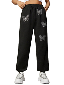 Custom Rhinestone Logo French Terry Waterproof Anti-Wrinkle Elastic Waist Multi-Pocket Streetwear Casual <b>Stacked</b> Cargo Puff - Product Image 4