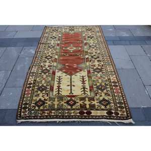 Hecho a mano clásico marrón Beige 4,2x6,9 pies alfombra turca patrón de pasillo Rectangular para sala de estar dormitorio cabecera para adolescentes hecho de piel - Product Image 1