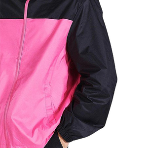 Veste d'extérieur pour homme Color Block Rose et noir Coupe-vent Zip complet Haut de sport léger à capuche - Product Image 5