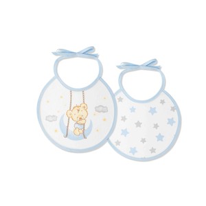 PACK 2 Baberos 20X20 OSITO LUNA ESTRELLAS, Juego de Baberos de Algodón con Estampado de Dibujos Animados en Color Azul para Bebés de 0 a 12 Meses - Product Image 1