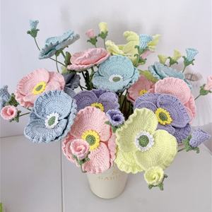 Crochet Poppy Flower Bouquet Lifelike Yarn Blossoms for Home Wedding <b>Table</b> Centerpiece Romantic Gift <b>Decor</b> - Product Image 2