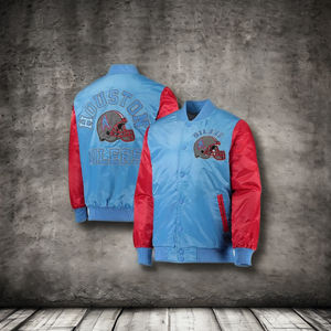 Blouson d'aviateur en satin conçu sur mesure pour le collège pour le nom et le numéro de l'équipe de démarrage de la NFL col montant brodé - Product Image 1