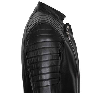 Men's Winter Slim Fit Cow Skin Leather <b>Jacket</b> with Stand Collar Canvas Fabric <b>Thin</b> Thickness-<b>Waterproof</b> & Windproof Breathable - Product Image 5