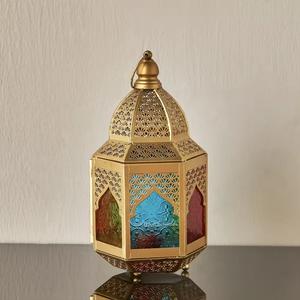 Lanterne à bougies en métal et verre coloré pour décoration du Ramadan dernier modèle Lanterne à bougies suspendue et de table - Product Image 1